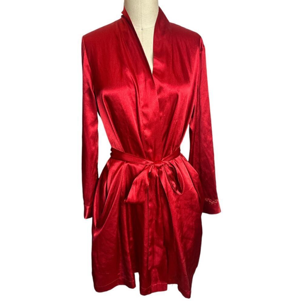 Morgan Taylor Red Faux Silk Robe Women's Size S